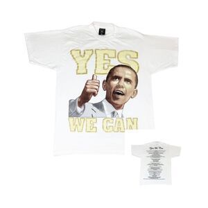 Y2K President Barack Obama T-Shirt XL White Yes We Can Hip Hop Rap Tee AOP